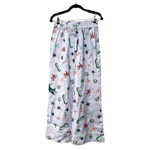 NWT HILL HOUSE Skylar Linen Pans Sea Creatures Blue Sz M - Picture 3 of 4